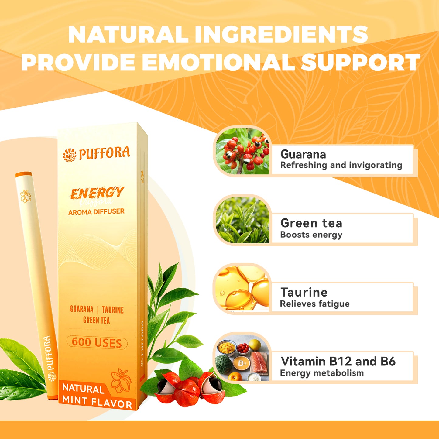 4-in-1 Herbal Diffuser Pen, Support for Lung Rest | Energy | Comfortable Sleep | Relaxed Feelings, Extracts of Mullein, Vitamin B12 | B6, Melatonin, Ashwagandha, Total 1200 Uses