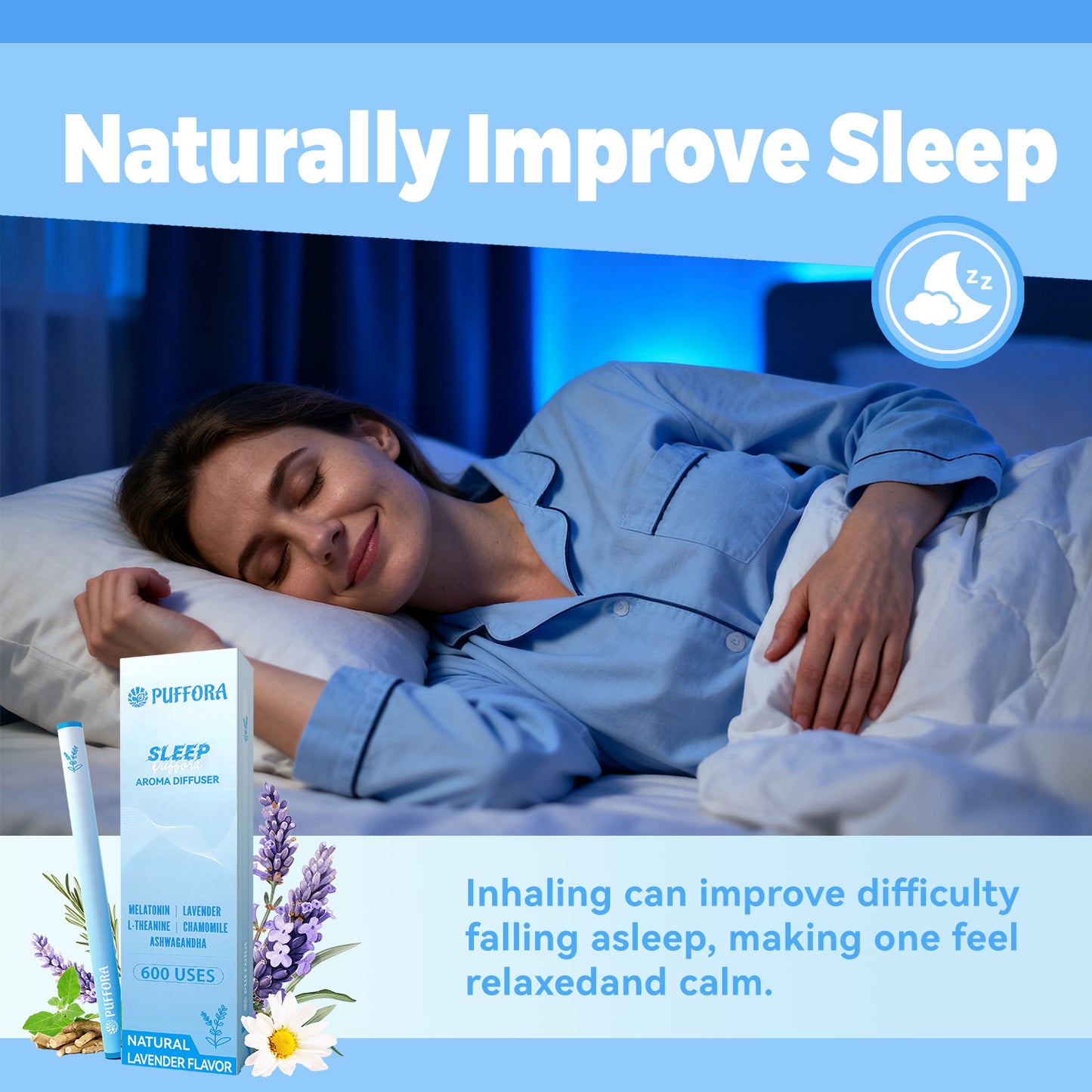 4-in-1 Herbal Diffuser Pen, Support for Lung Rest | Energy | Comfortable Sleep | Relaxed Feelings, Extracts of Mullein, Vitamin B12 | B6, Melatonin, Ashwagandha, Total 1200 Uses