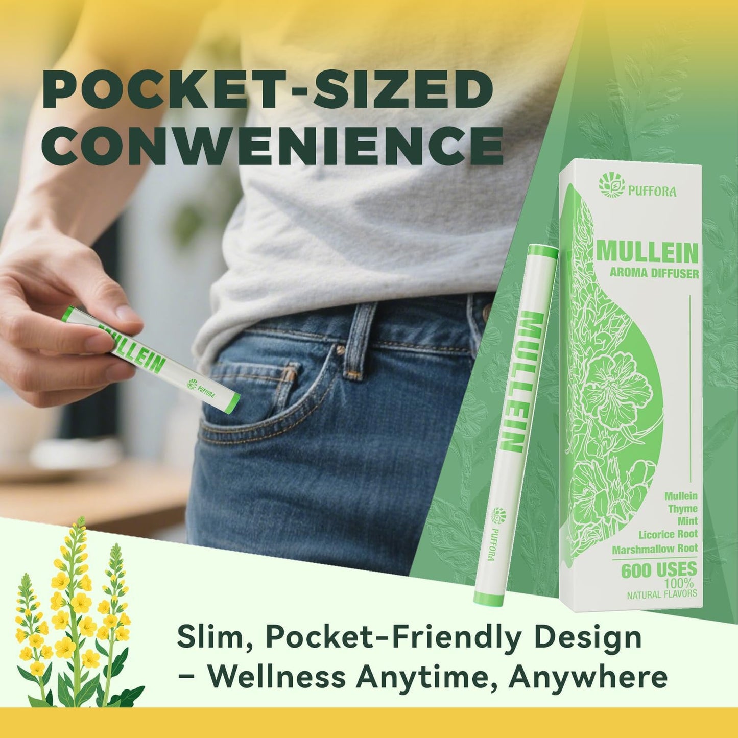 1pc Maca Diffuser (Ashwagandha, B12, C) + 1pc Mullein Diffuser (Marshmallow Root, Mint) – Mixed Set, Clean Breaths & Daily Vitality